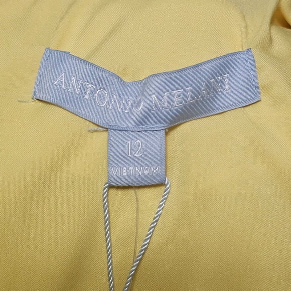 Antonio Melanie Women's Dress 12 Yellow Mock Neck Short Sleeves Knee-Length 0666 - Picture 11 of 15